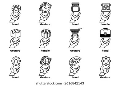 A Set of illustrations of hands and things in line art style