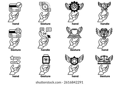 A Set of illustrations of hands and things in line art style