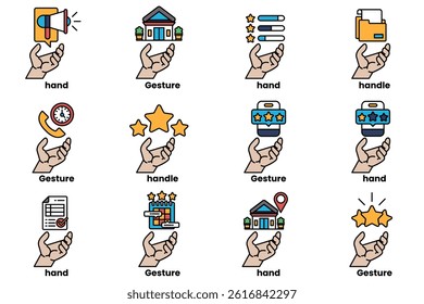 A Set of illustrations of hands and things in line art style