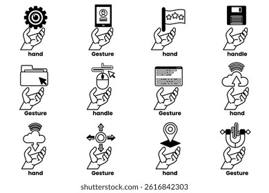 A Set of illustrations of hands and things in line art style