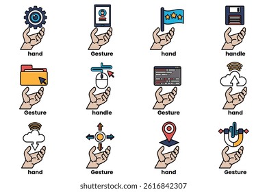 A Set of illustrations of hands and things in line art style