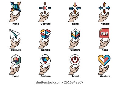 A Set of illustrations of hands and things in line art style