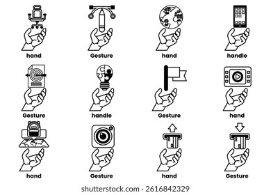 A Set of illustrations of hands and things in line art style