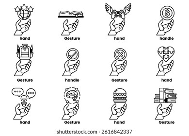 A Set of illustrations of hands and things in line art style