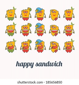  set of illustrations happy sandwich