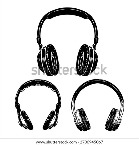 Set of illustrations of headphones. Design element for emblem, sign, badge. Vector headphones image