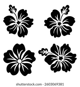 Set of illustrations of hibiscus flower. Design element for label, design