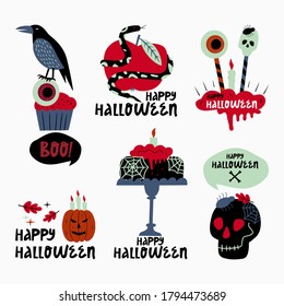 Set of illustrations for the holiday for Day of the dead or Halloween.  Vector hand drawn illustration