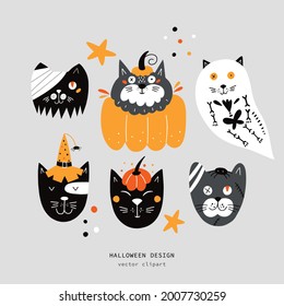 Set of illustrations for the holiday for Day of the dead or Halloween. Halloween design elements. Vector   clipart