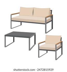Set of illustrations home interior chairs and tables
