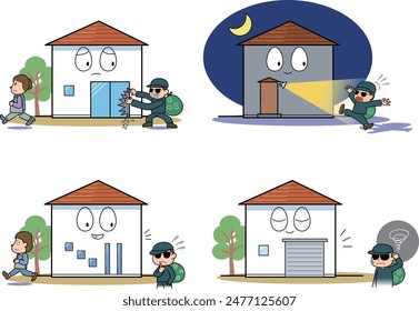 A set of illustrations for home security measures