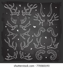 Set of illustrations with horns of animals.  Can be used for scrapbook, postcards, stickers, print, etc.