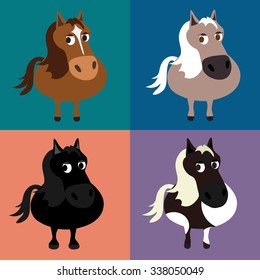 Set of illustrations with horses in flat design