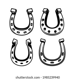 Set of illustrations of horseshoe. Design element for poster, card, logo, label, sign. Vector illustration