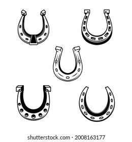 Set of illustrations of horseshoe. Design element for poster, card, logo, label, sign. Vector illustration