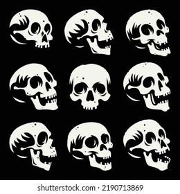 Set Illustrations Human Skull On Black Stock Vector (Royalty Free ...