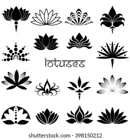 Set of illustrations and icons decorative lotuses