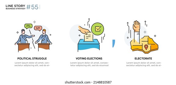 Set of illustrations icons elections, voting. debits, electorate