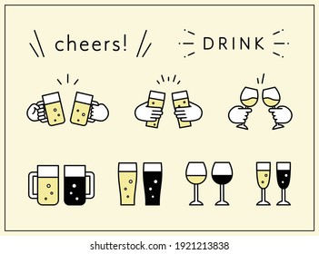 Set of illustrations (icons) of toasting with beer or wine