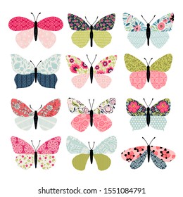 Set of illustrations illustration with butterflies. Freehand drawing