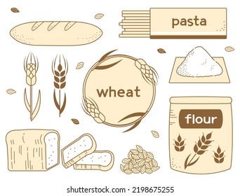 A set of illustrations with the image of wheat.