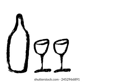 Set of illustrations of images of wine drawn by brush