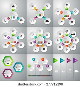 A set of illustrations of infographics . Templates for 3, 4 , 5, 6 , 7, 8 options. stock vector