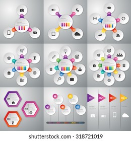 A set of illustrations of infographics . Templates for 3, 4 , 5, 6 , 7, 8 options. stock vector.