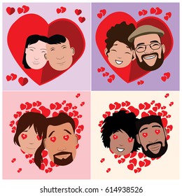 Set of illustrations with in-love characters, Vector illustration