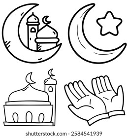 set of illustrations of islamic religious symbols