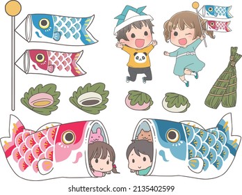 Set of illustrations of Japanese event "Children's Day