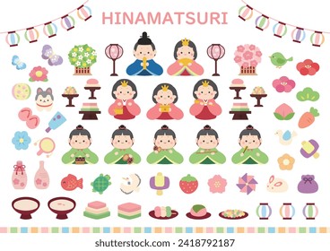 A set of illustrations of Japan's traditional event, Hinamatsuri