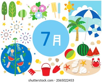 A set of illustrations for the July event in Japan. The letter in the middle means July. svg