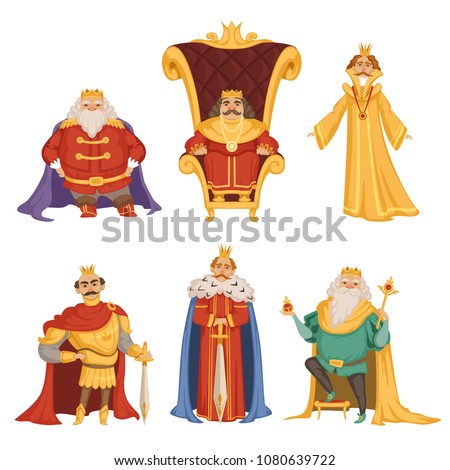 Set illustrations of king in cartoon style