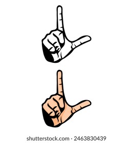 Set of illustrations of l shaped fingers pointing upwards