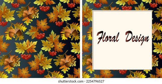 Set of illustrations with leaves and berries.Vector set of illustrations with autumn leaves and berries on a colored background.