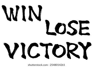 Conjunto de ilustraciones de las letras WIN, LOSE y VICTORY escritas por pincel