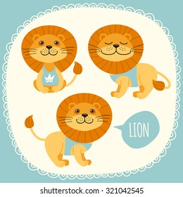 Set of illustrations with lions.