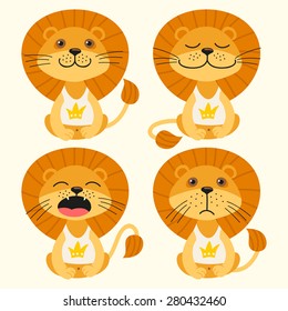 Set of illustrations with lions. Emotions.