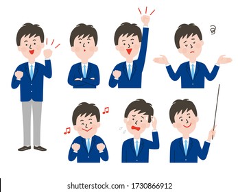 Set of illustrations of male students posing with various facial expressions