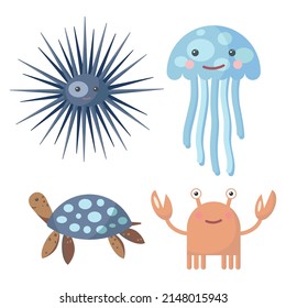 Set of illustrations with marine animals. vector illustration