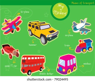 A set of illustrations of means of transport