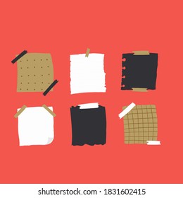 Set of illustrations for memo note taking. Colorful pieces of paper with adhesive tape
