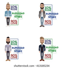 Set of illustrations with men with trendy clothes and text on a white background