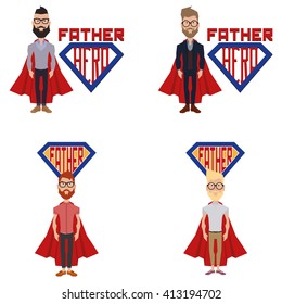 Set of illustrations with men with trendy clothes and text on a white background