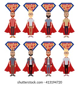 Set of illustrations with men with trendy clothes and text on a white background