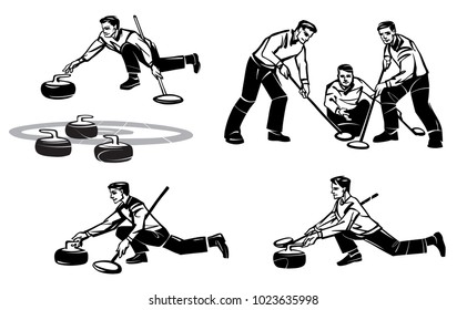 Set of illustrations of men's Curling. Hand drawn illustration.