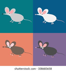 Set of illustrations with mice in flat design