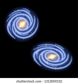 Set of illustrations of milky way galaxy