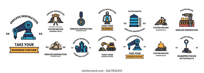 A Set of illustrations in mine concept in line style